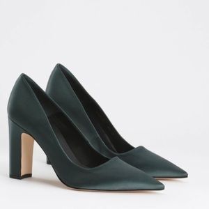 Good American Green Satin Pumps